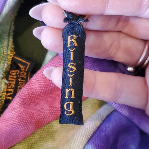 90s Boho Hippie Zipup Jacket Hooded Patchwork Green Handpainted Sun Large - Picture 12 of 15